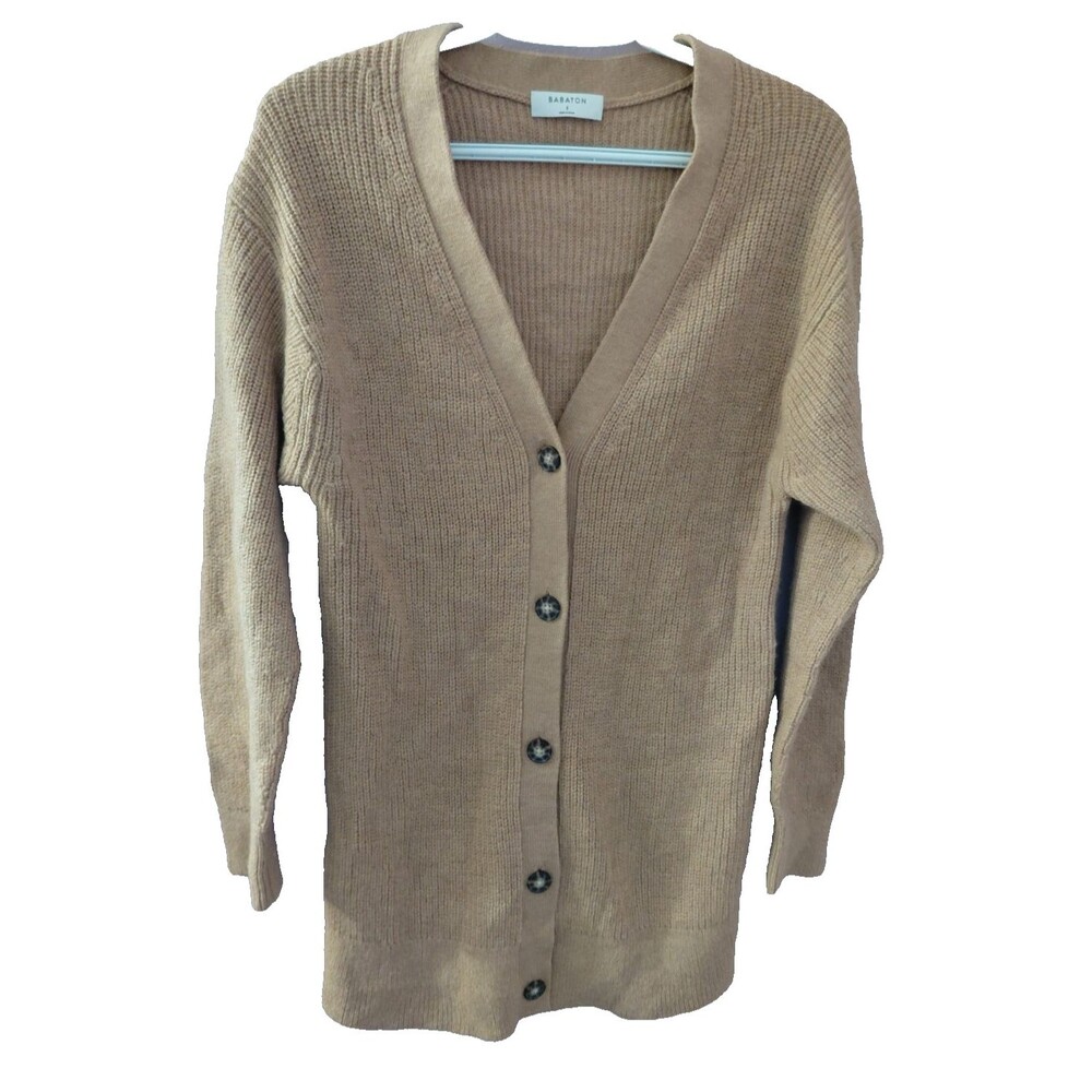 Aritzia Babaton 100% Merino Wool Cardigan Sweater Tan Women’s Size Small